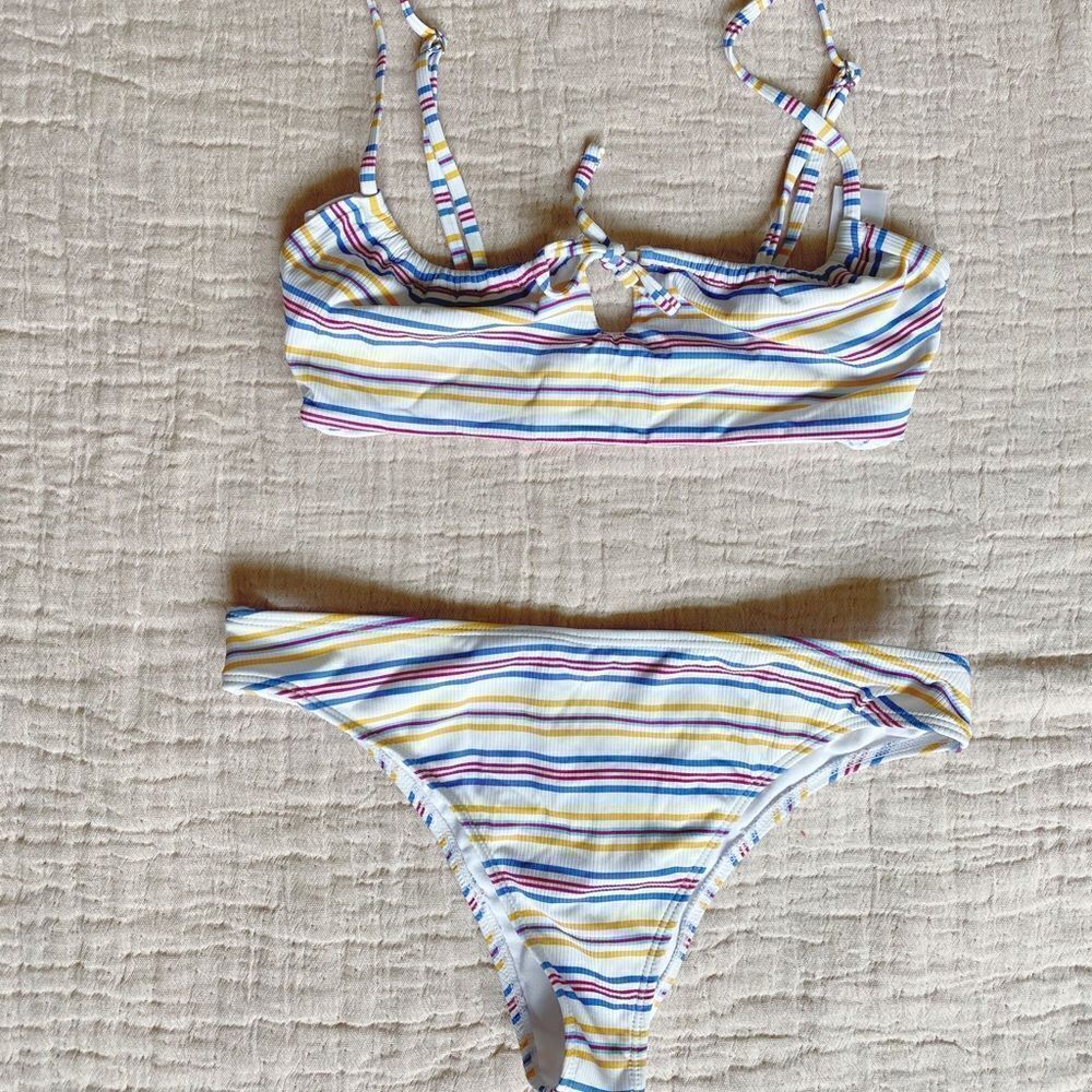 Retro stripe bralette bikini set